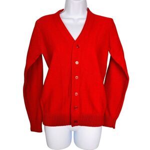 Vintage 70s Kentfield Sweater Mens S Red Cardigan V Neck Grandpa